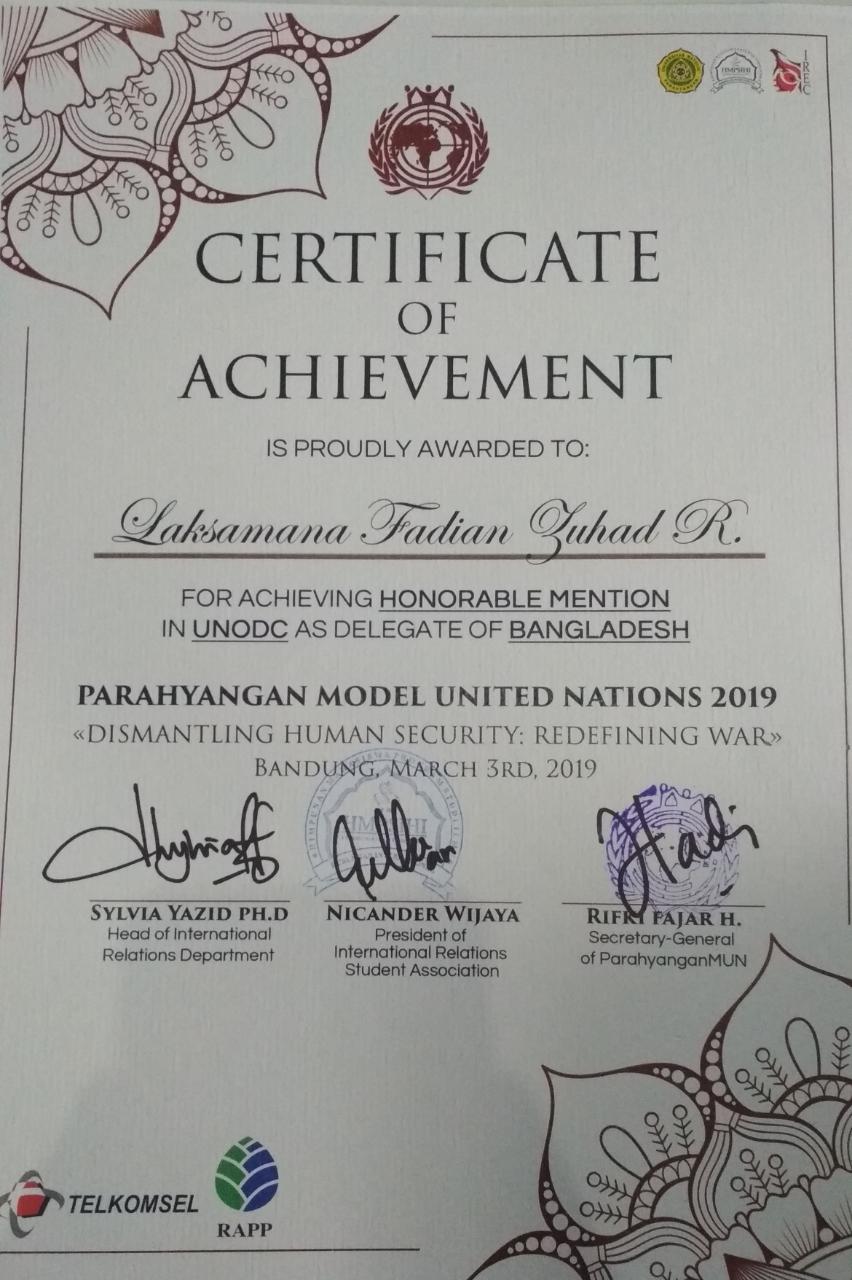 Laksamana Fadian Zuhad Juarai International Parahyangan Model United Nations 2019