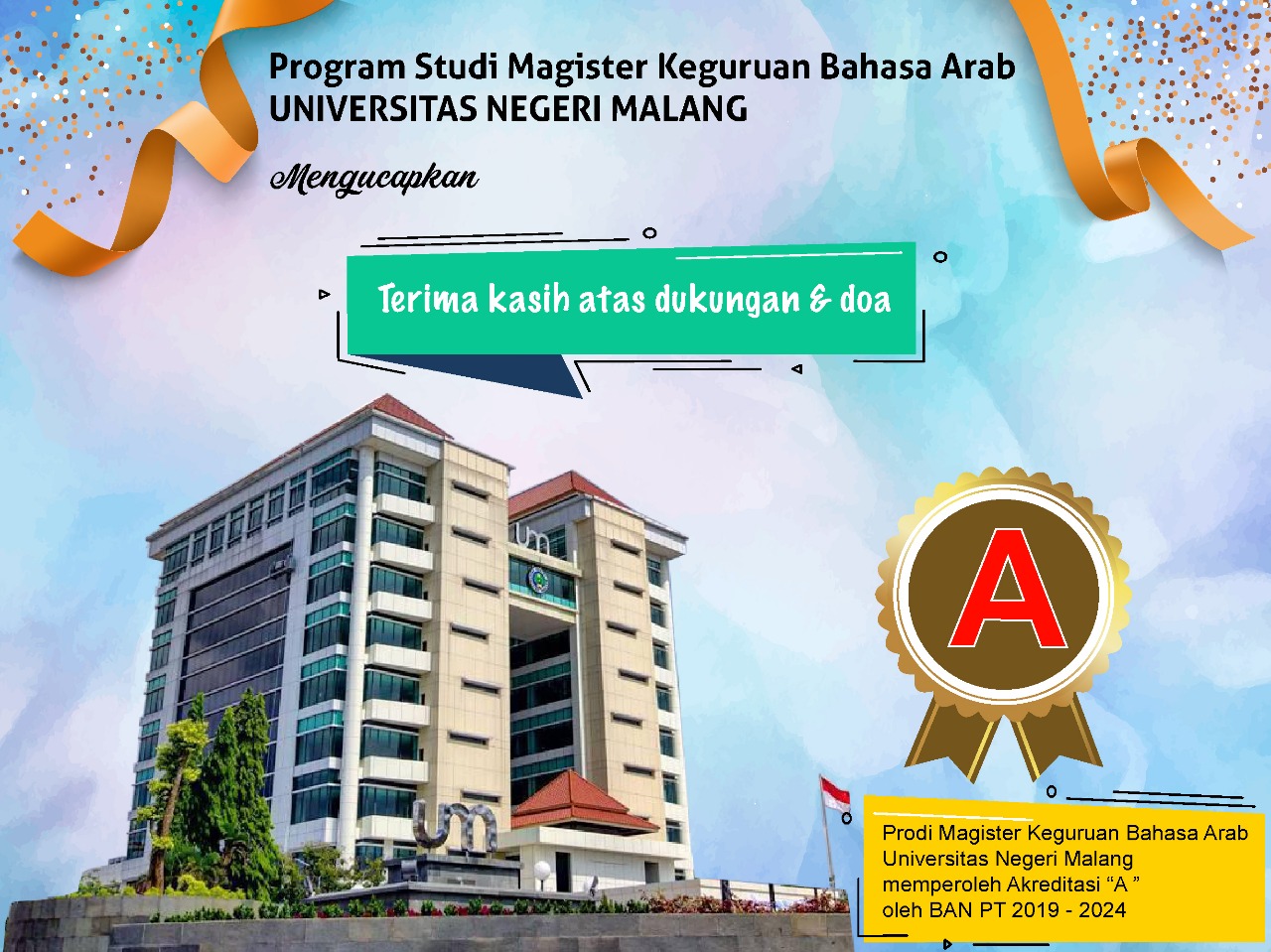 Selamat Atas Capaian Akreditasi A BAN-PT Prodi Magister Keguruan Bahasa Arab