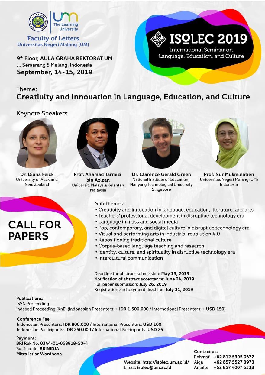 International Seminar on Language, Education, and Culture ISoLEC 2019