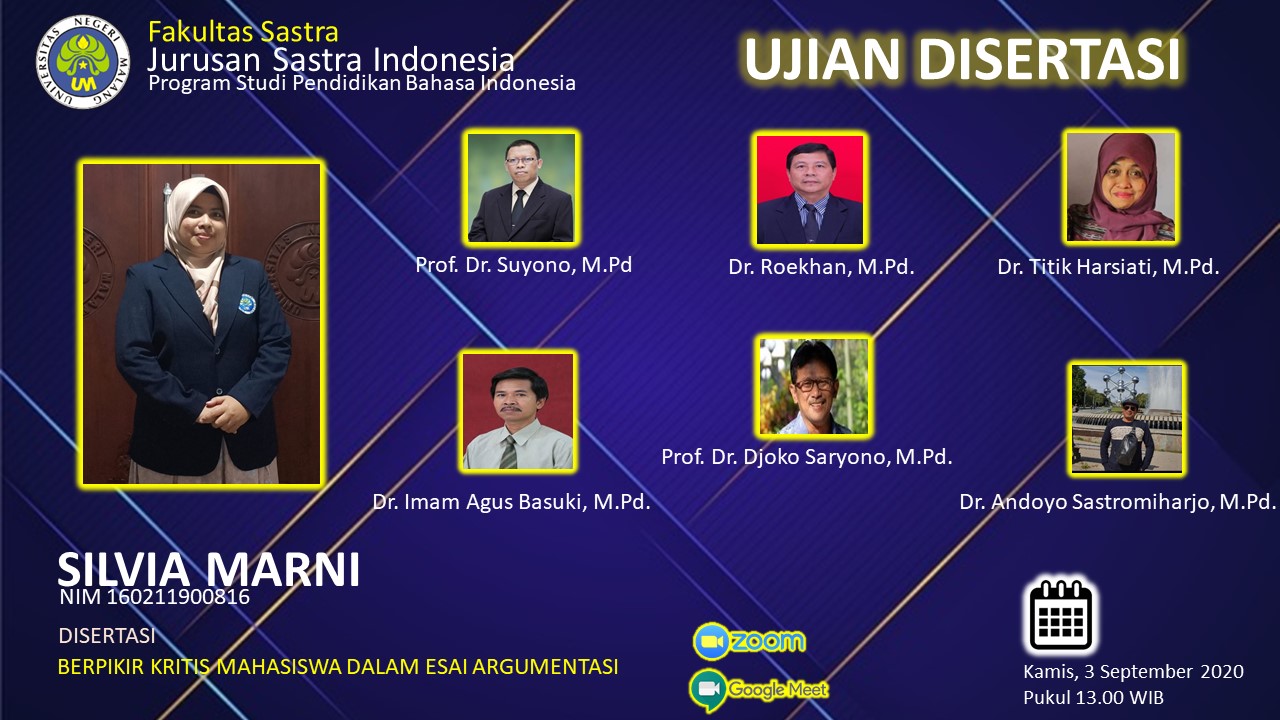 Ujian Disertasi S3 Pendidikan Bahasa Indonesia a.n. Silvia Marni