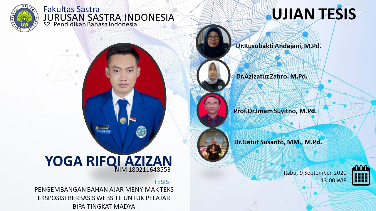 Ujian Tesis S2 Pendidikan Bahasa Indonesia a.n. Yoga Rifqi Azizan