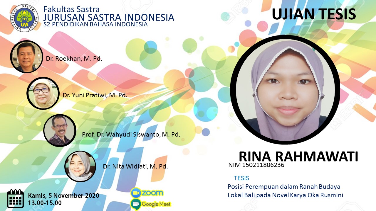 Ujian Tesis S2 Pendidikan Indonesia a.n. Rina Rahmawati