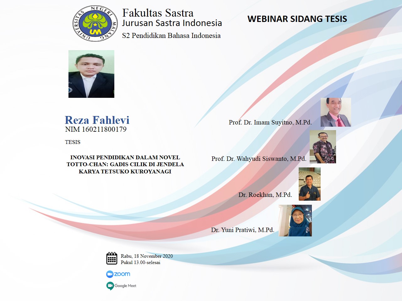 Ujian Tesis S2 Pendidikan Bahasa Indonesia a.n. Reza Fahlevi