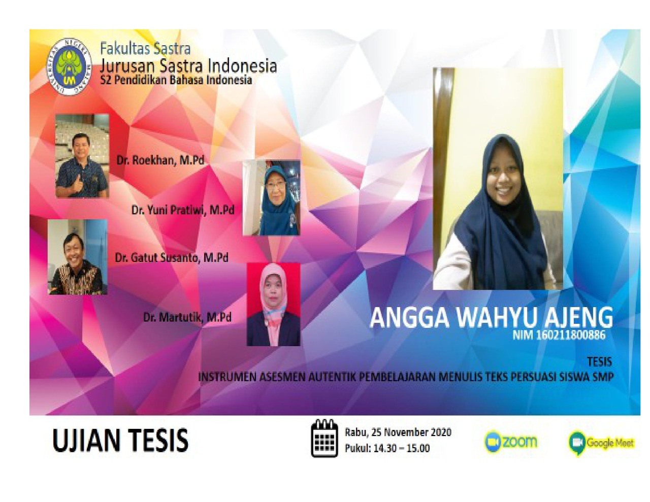 Ujian Tesis S2 Pendidikan Bahasa Indonesia a.n. Angga Wahyu Ajeng