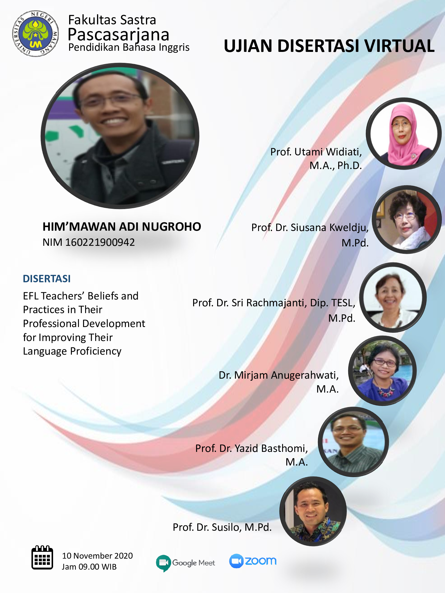 Ujian Disertasi S3 Pendidikan Bahasa Inggris a.n. Him’mawan Adi Nugroho