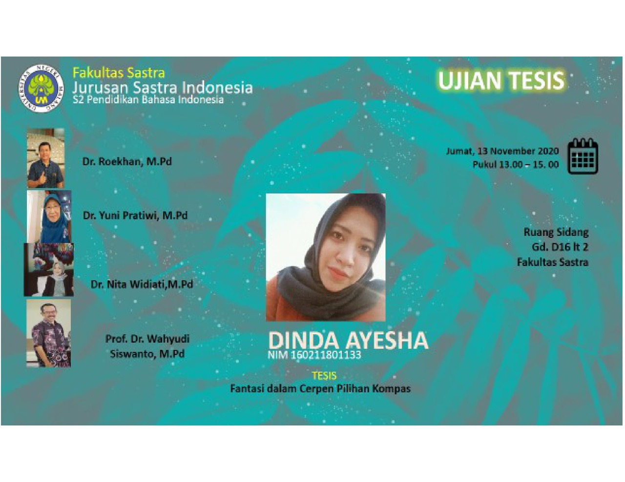 Ujian Tesis S2 Pendidikan Bahasa Indonesia a.n. Dinda Ayesha