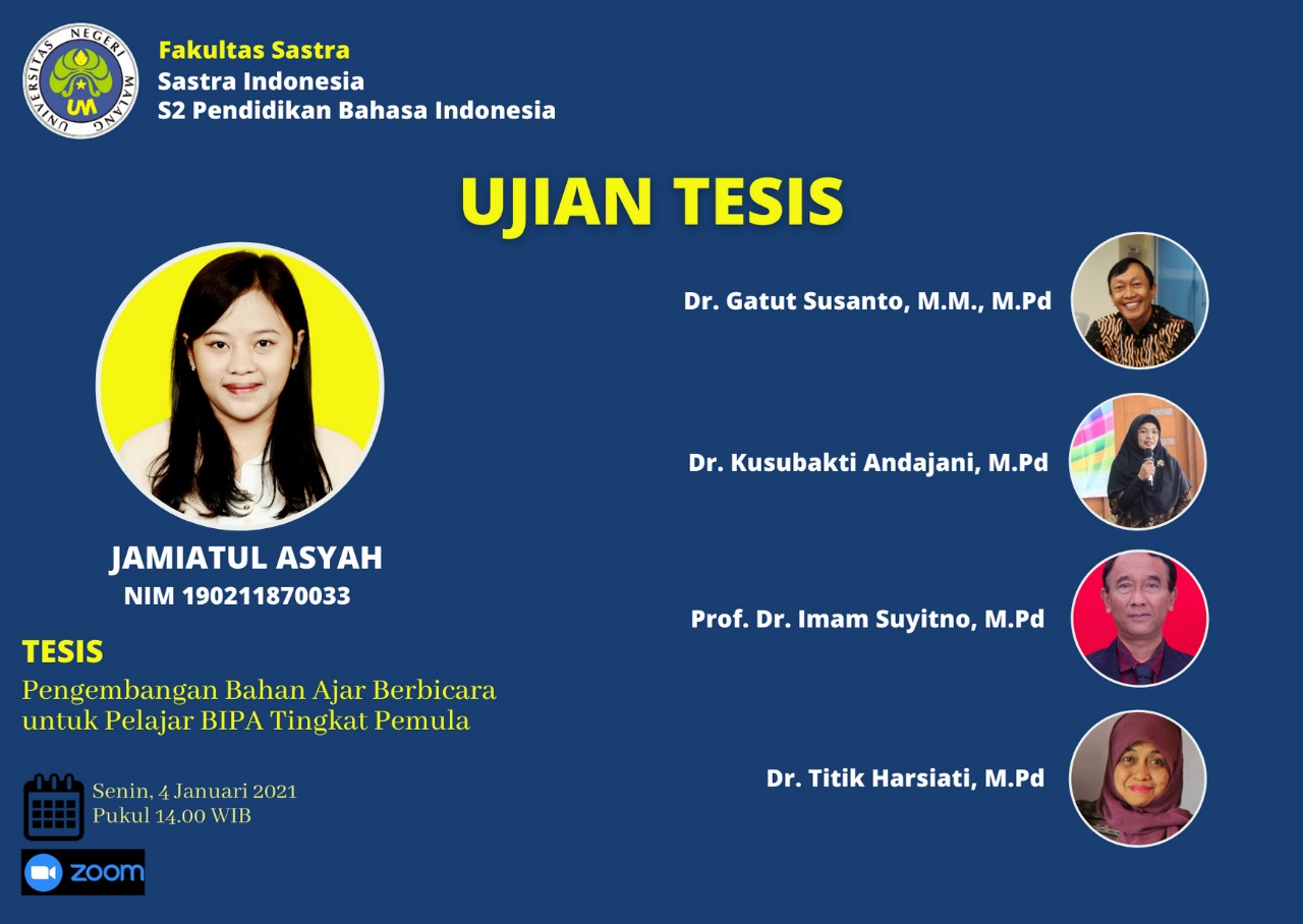 Ujian Tesis Magister Pendidikan Bahasa Indonesia a.n. Jamiatul Asyah