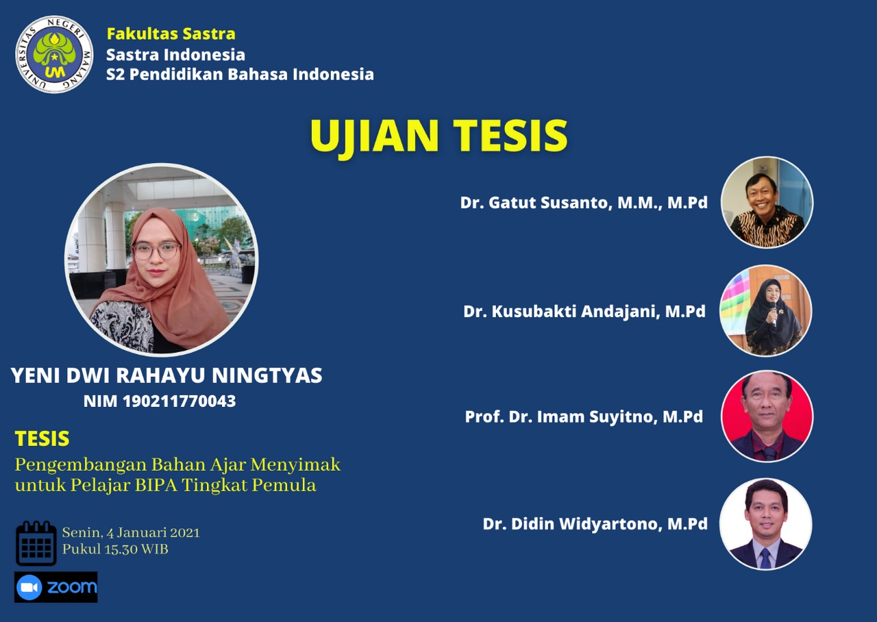 Ujian Tesis Magister Pendidikan Bahasa Indonesia a.n. Yeni Dwi Rahayu Ningtyas