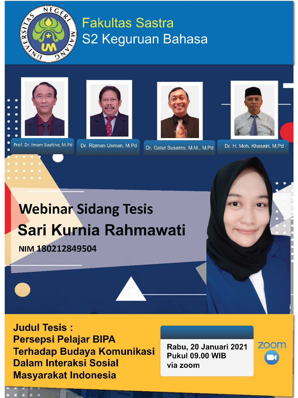 Ujian Tesis Program Studi Magister Keguruan Bahasa a.n. Sari Kurnia Rahmawati