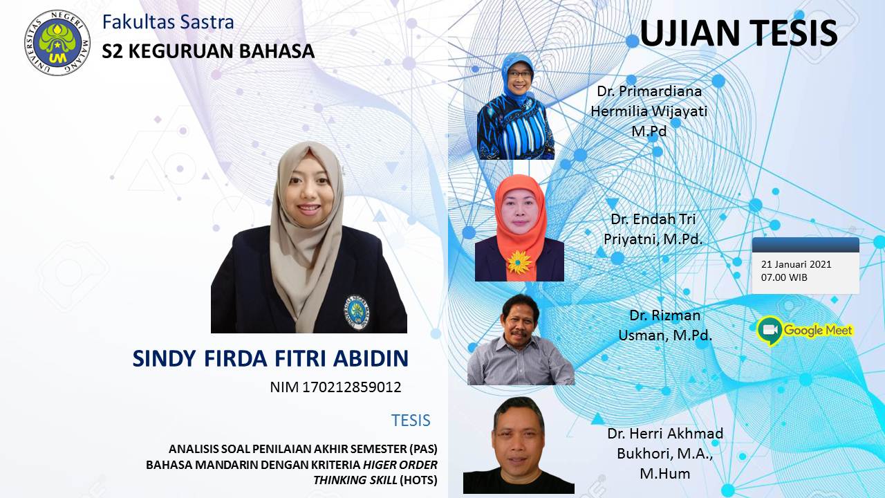 Ujian Tesis Program Studi Magister Keguruan Bahasa a.n. Sindy Firda Fitri Abidin