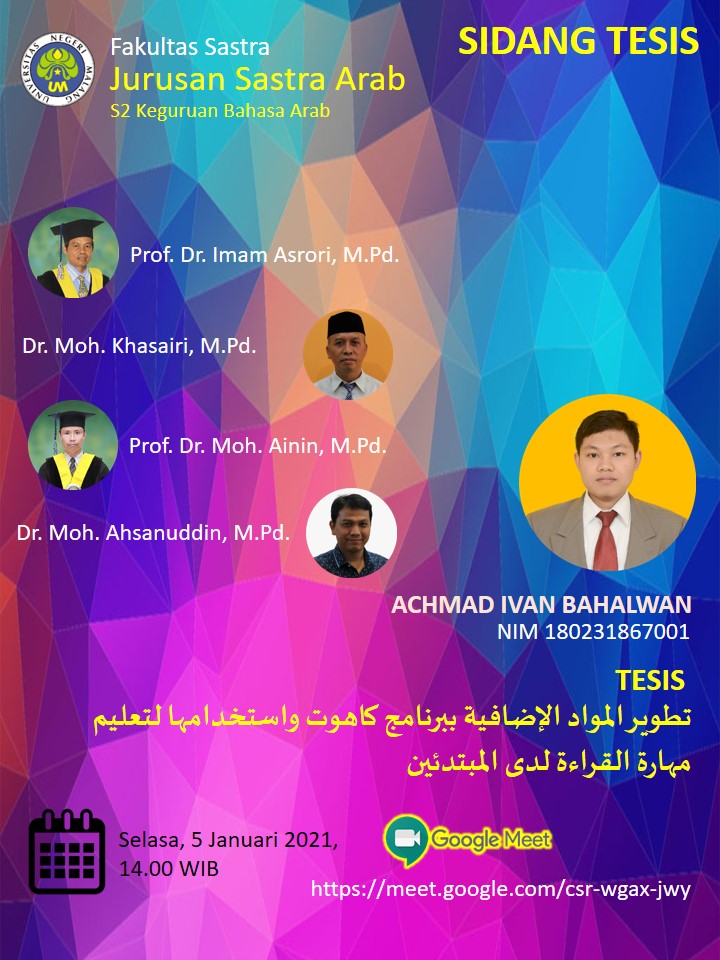 Ujian Tesis Magister Keguruan Bahasa Arab a.n. Achmad Ivan Bahalwan
