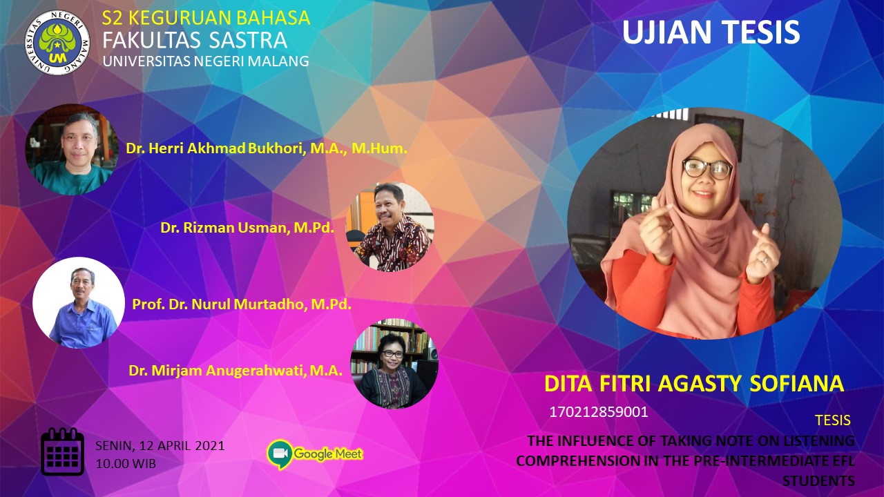Ujian Tesis Program Magister Program Studi Keguruan Bahasa a.n. Dita Fitri Agasty Sofiana