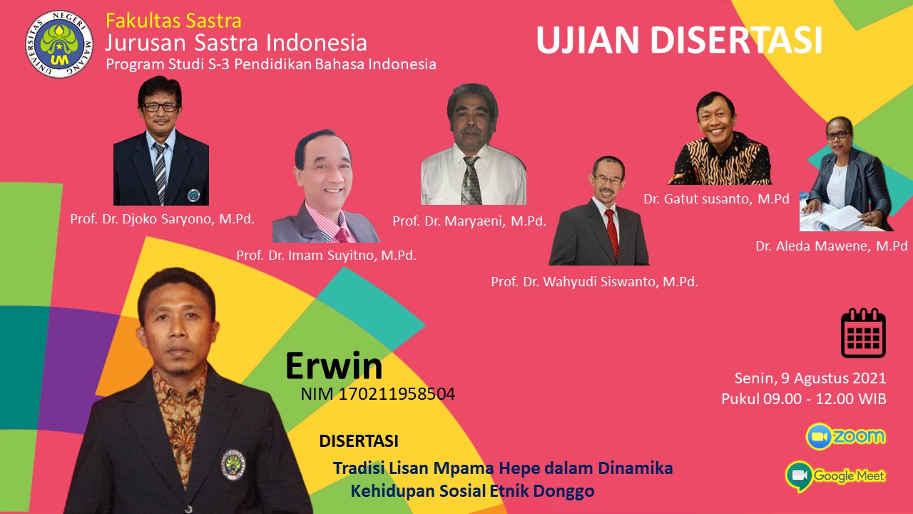 Ujian Disertasi Program Doktor Program Studi Pendidikan Bahasa Indonesia a.n. Erwin