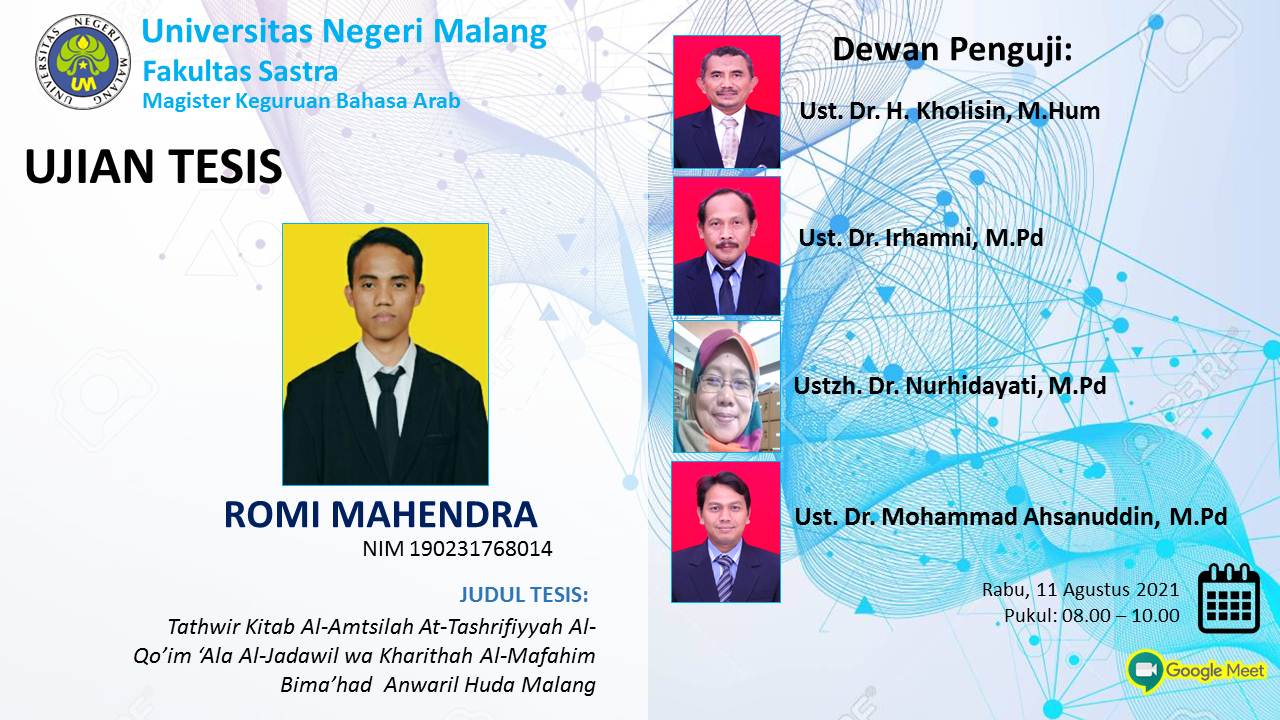 Ujian Tesis Program Magister Program Studi Keguruan Bahasa Arab a.n. Romi Mahendra