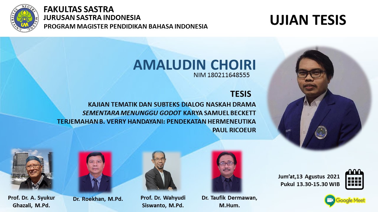 Ujian Tesis Program Magister Program Studi Pendidikan Bahasa Indonesia a.n. Amaludin Choiri