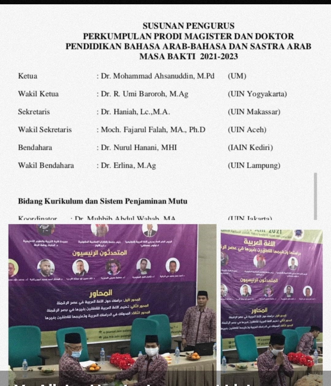 Dr. Mohammad Ahsanudin, M.Pd. Terpilih Sebagai Ketua Perkumpulan Prodi Magister dan Doktor  Pendidikan Bahasa Arab, Bahasa dan Sastra Arab  Masa Bakti 2021-2023