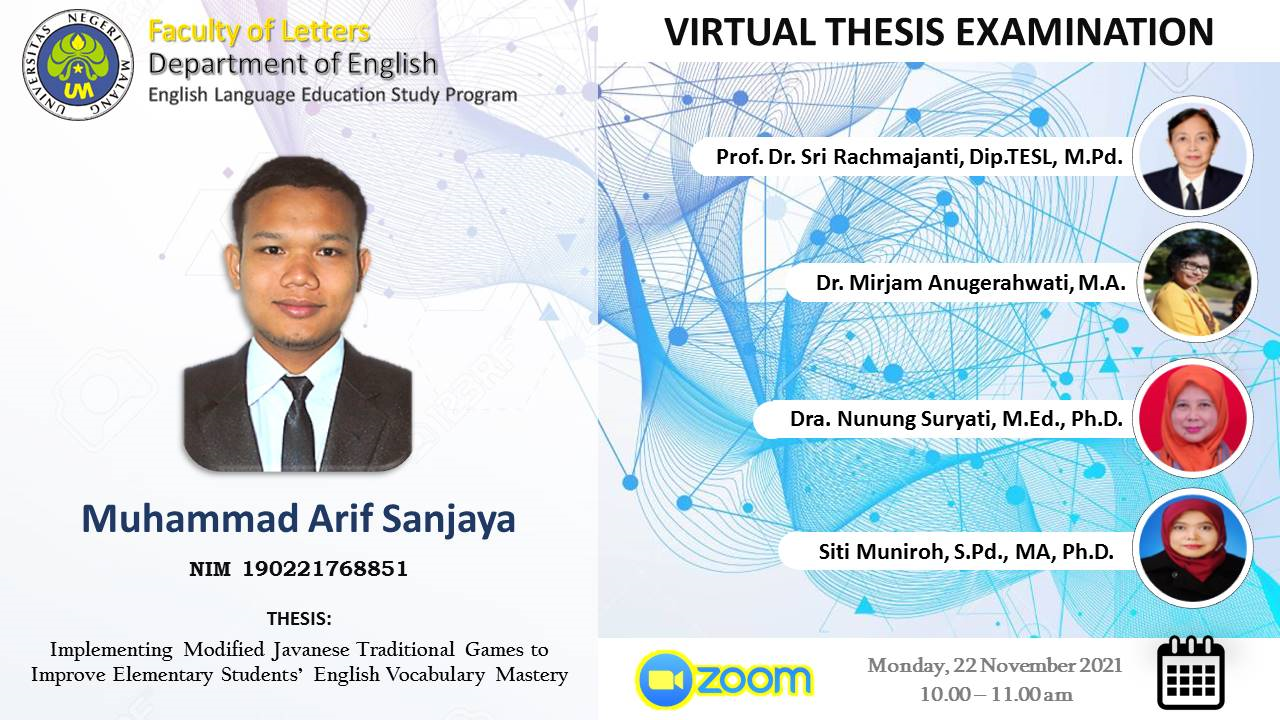 Ujian Tesis Program Magister Program Studi Pendidikan Bahasa Inggris a.n. Muhammad Arif Sanjaya