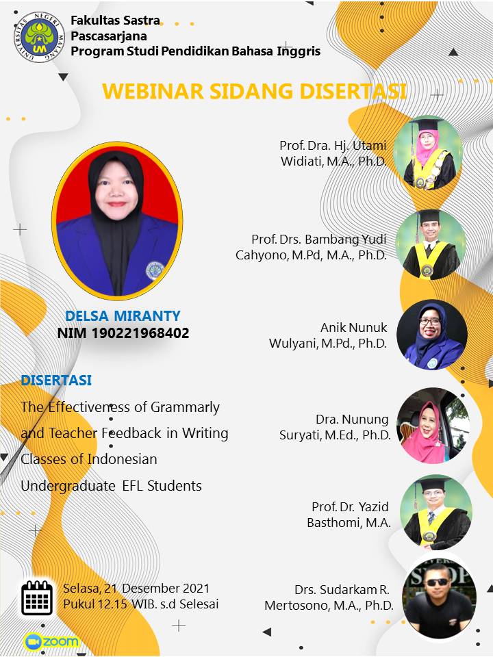 Ujian Disertasi Program Doktor Program Studi Pendidikan Bahasa Inggris a.n. Delsa Miranty