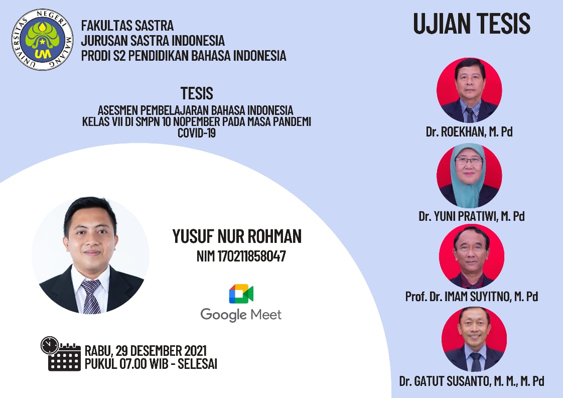 Ujian Tesis Program Magister Program Studi Pendidikan Bahasa Indonesia a.n. Yusuf Nur Rohman