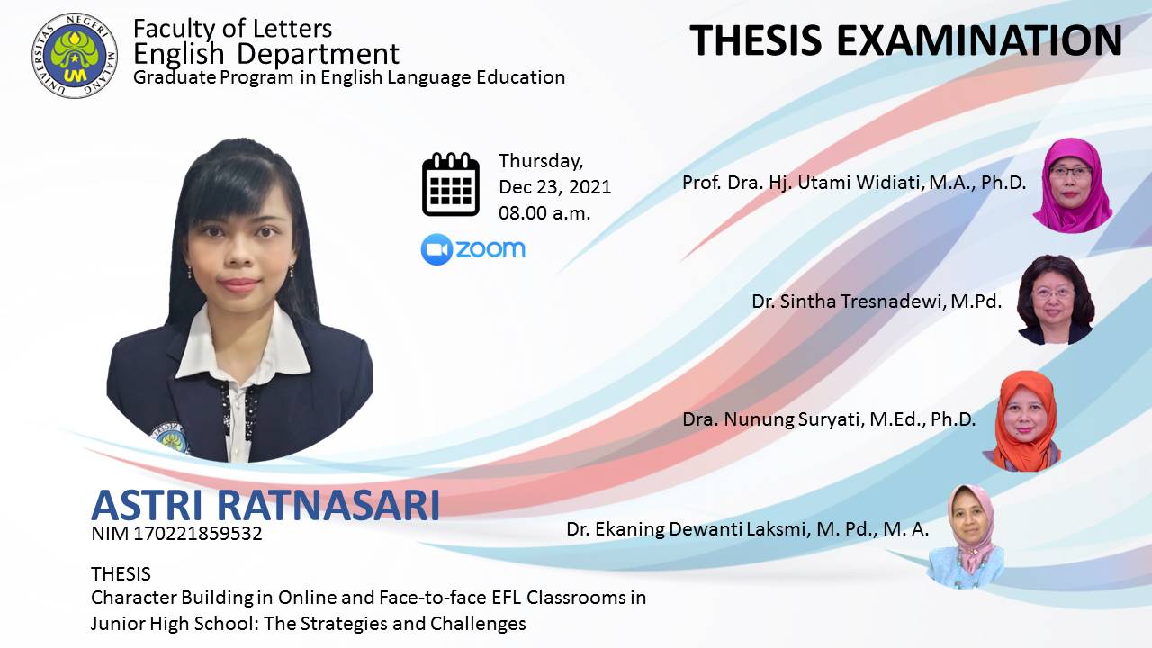 Ujian Tesis Program Magister Program Studi Pendidikan Bahasa Inggris a.n. Astri Ratnasari