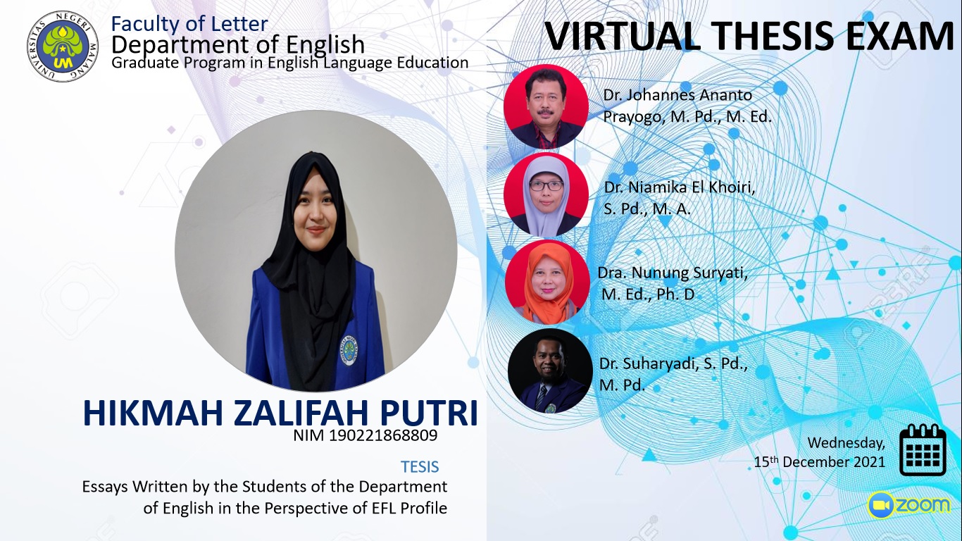 Ujian Tesis Program Magister Program Studi Pendidikan Bahasa Inggris a.n. Hikmah Zalifah Putri