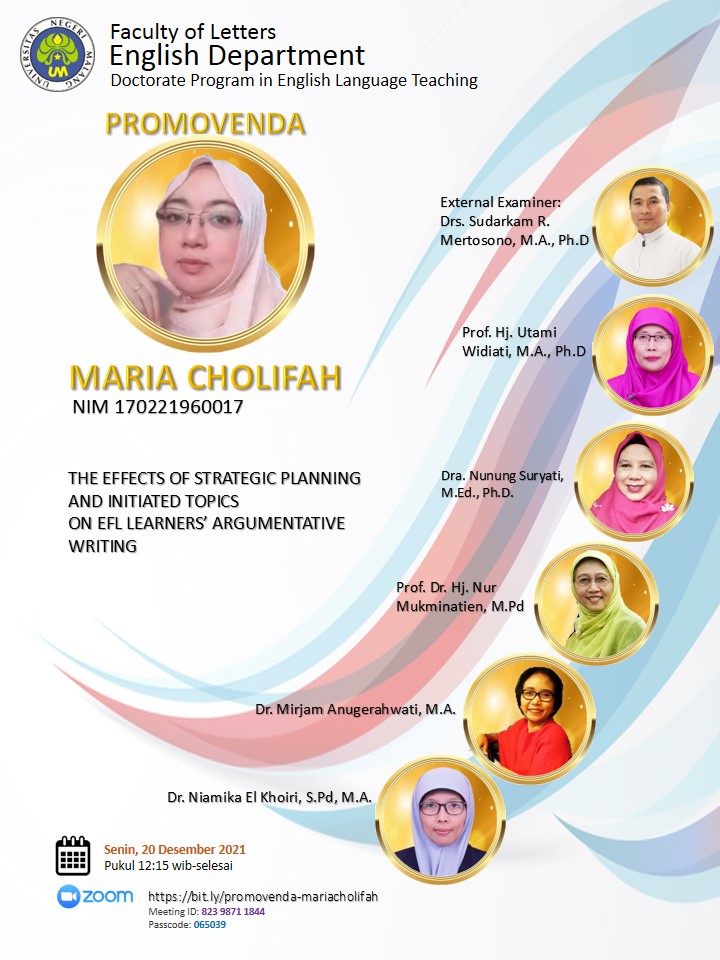 Ujian Disertasi Program Doktor Program Studi Pendidikan Bahasa Inggris a.n. Maria Cholifah