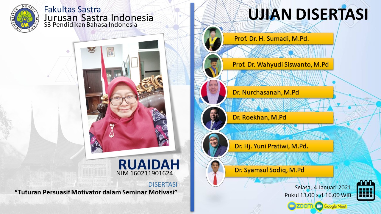 Ujian Disertasi Program Doktor Program Studi Pendidikan Bahasa Indonesia a.n. Ruaidah