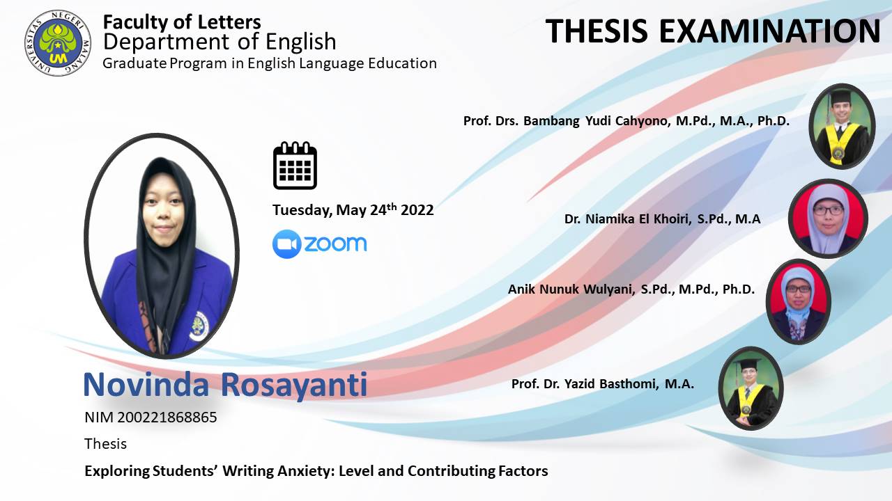 Ujian Tesis Program Magister Pendidikan Bahasa Inggris a.n. Novinda Rosayanti