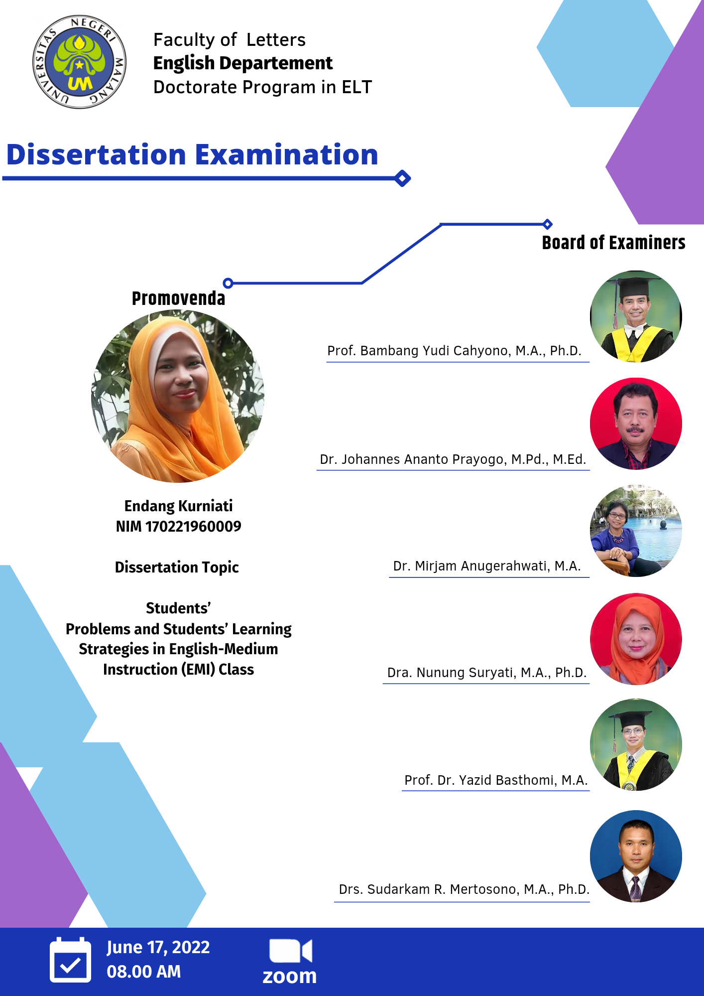 Ujian Disertasi Program Studi Pendidikan Bahasa Inggris a.n. Endang Kurniati