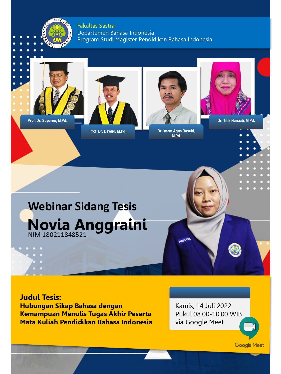 Ujian Tesis Program Magister Pendidikan Bahasa Indonesia a.n. Novia Anggraini