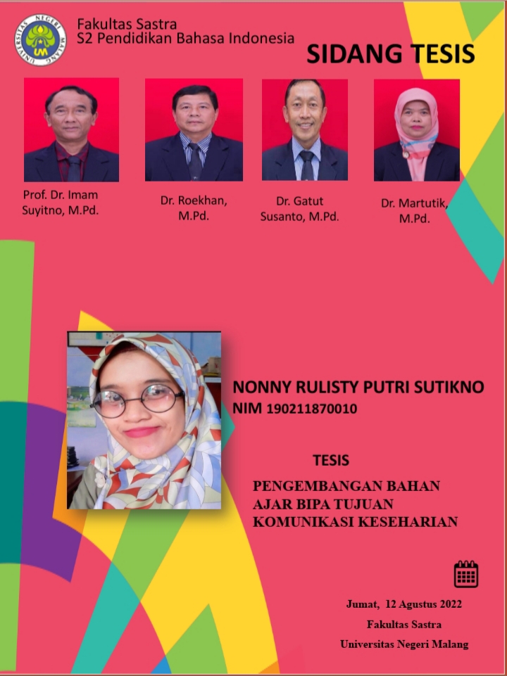 Ujian Tesis Program Magister Pendidikan Bahasa Indonesia a.n. Nonny Rulisty Putri Sutikno