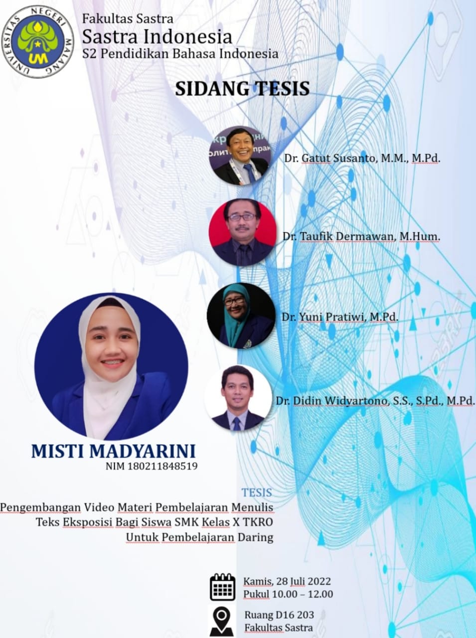 Ujian Tesis Program Magister Pendidikan Bahasa Indonesia a.n. Misti Madyarini
