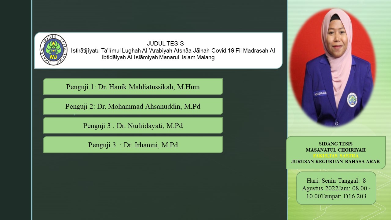 Ujian Tesis Program Magister Keguruan Bahasa Arab a.n. Masanatul Choiriyah