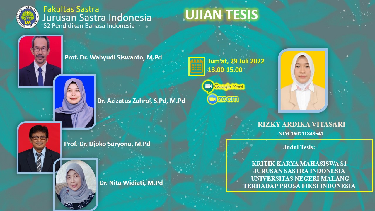 Ujian Tesis Program Magister Pendidikan Bahasa Indonesia a.n. Rizky Ardika Vitasari