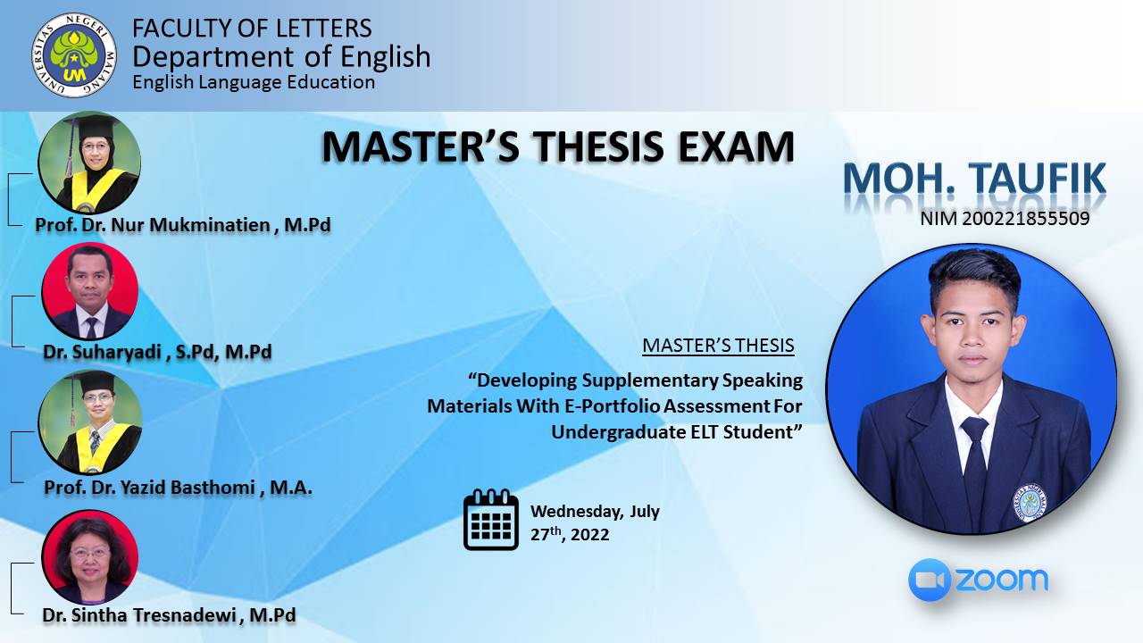 Ujian Tesis Program Magister Pendidikan Bahasa Inggris a.n. Moh. Taufik