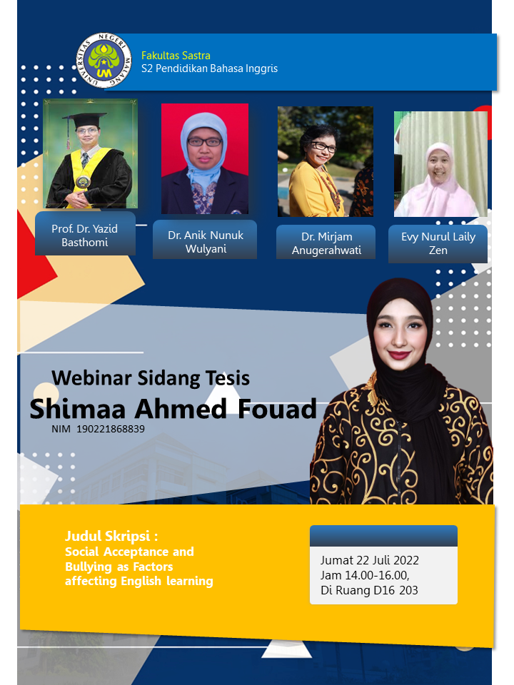 Ujian Tesis Program Magister Pendidikan Bahasa Inggris a.n. Shimaa Ahmed Fouad Mustafa Elfeky
