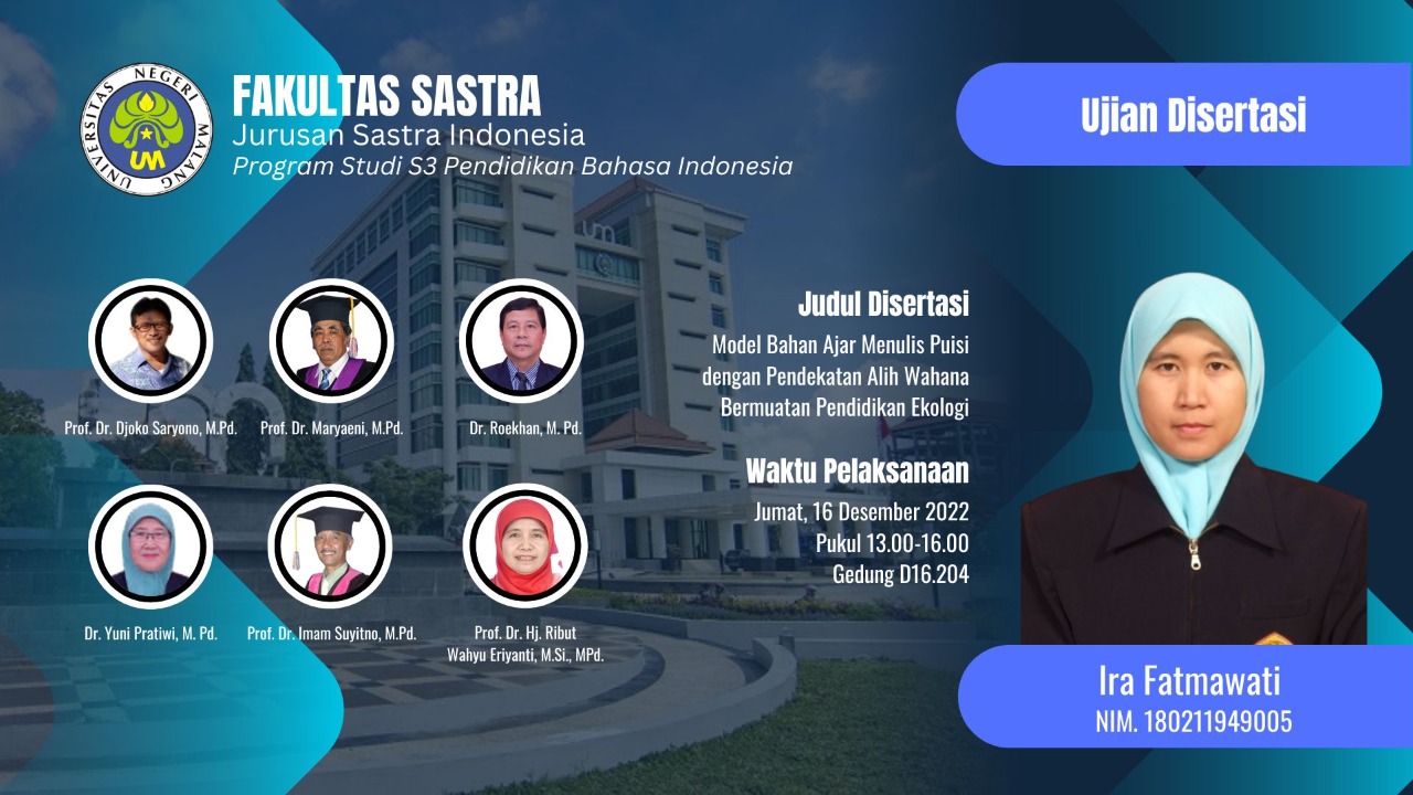 Ujian Disertasi Program Doktor Pendidikan Bahasa Indonesia a.n. Ira Fatmawati