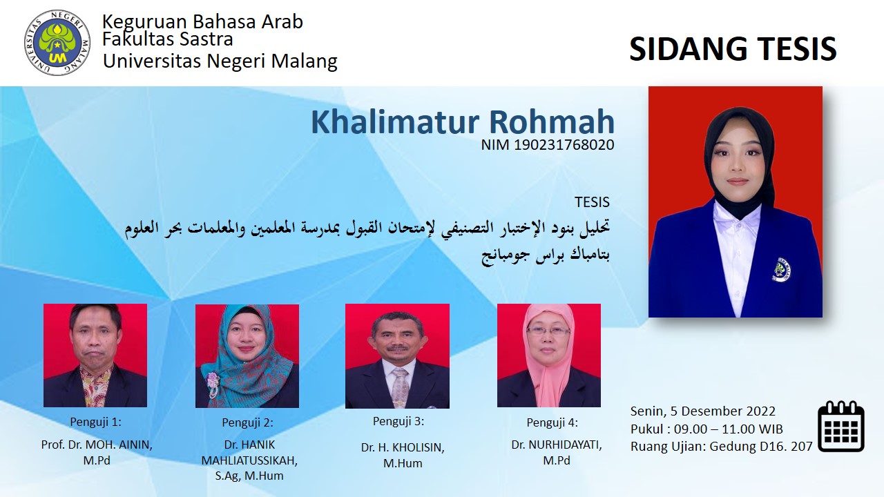 Ujian Tesis Program Magister Keguruan Bahasa Arab a.n. Khalimatur Rohmah
