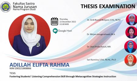 Ujian Tesis Program Magister Pendidikan Bahasa Inggris a.n. Adillah Elfita Rahma