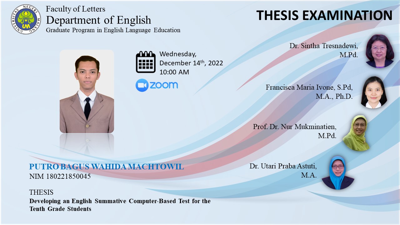Ujian Tesis Program Magister Pendidikan Bahasa Inggris a.n. Putro Bagus Wahida Machtowil
